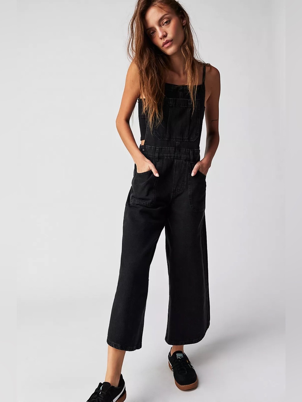 Free People Small Black Denim Overalls